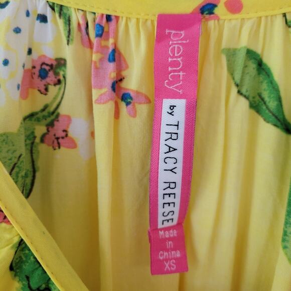 Plenty by Tracy Reese Yellow Floral Adjustable Cold Shoulder Top Size XS EUC - Picture 3 of 5